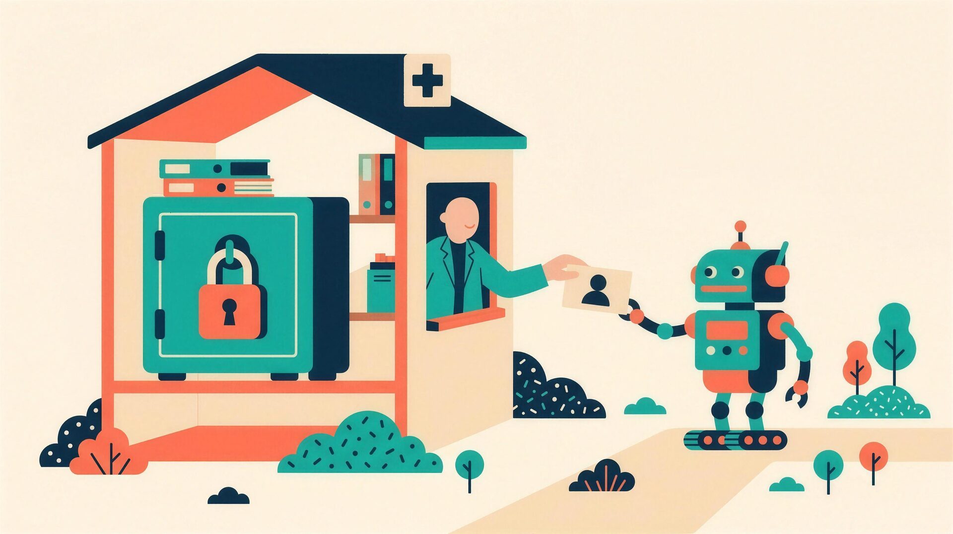 Akten liegen im Tresor der Praxis, ein Roboter bekommt nur eine anonyme Karte.